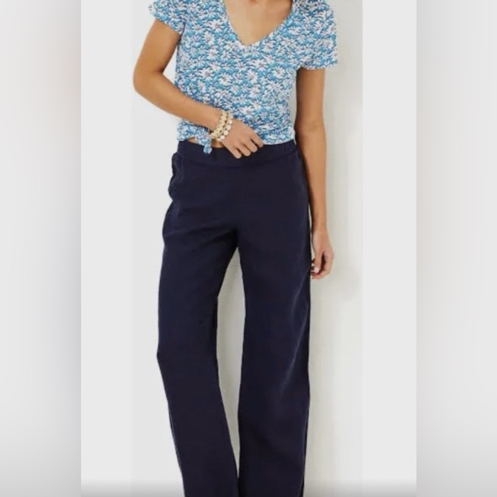 Lilly Pulitzer Women’s Deri Linen Palazzo True Navy Pants in size M